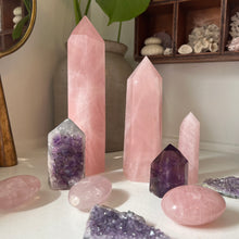 Load image into Gallery viewer, ROSE QUARTZ POLISHED POINTS + PALM STONES
